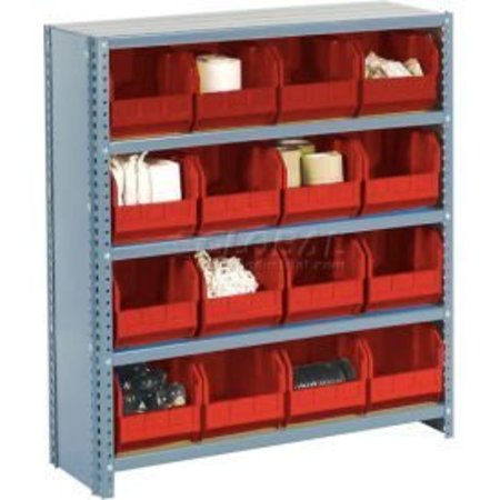 GLOBAL EQUIPMENT Steel Closed Shelving - 42 Red Plastic Stacking Bins 11 Shelves - 36x12x73 603266RD